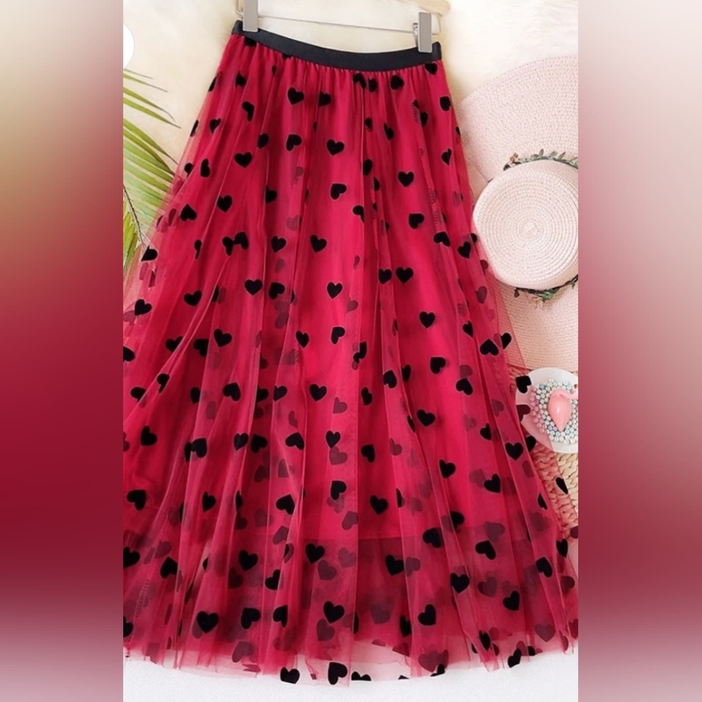 Elegant Red Heart A-Line Skirt